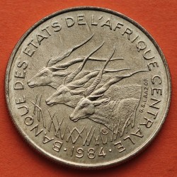 ESTADOS DEL AFRICA CENTRAL 25 FRANCOS 1984 ANTILOPES KM.10 MONEDA DE LATON SC Etats de L'Afrique Centrale 25 FRANCS CFA