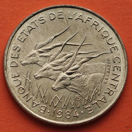 ESTADOS DEL AFRICA CENTRAL 25 FRANCOS 1984 ANTILOPES KM.10 MONEDA DE LATON SC Etats de L'Afrique Centrale 25 FRANCS CFA