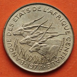 ESTADOS DEL AFRICA CENTRAL 5 FRANCOS 1977 ANTILOPES KM.7 MONEDA DE LATON SC- Banque des Etats de L'Afrique Centrale 5 FRANCS CFA