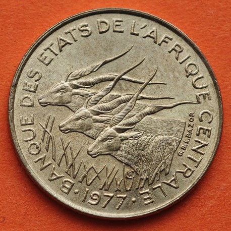 ESTADOS DEL AFRICA CENTRAL 5 FRANCOS 1977 ANTILOPES KM.7 MONEDA DE LATON SC- Banque des Etats de L'Afrique Centrale 5 FRANCS CFA