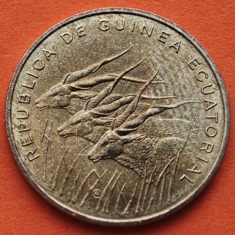 GUINEA ECUATORIAL 5 FRANCOS 1985 ANTÍLOPES KM.62 MONEDA DE NICKEL EBC @PÁTINA ROJIZA@ Equatorial Guinea