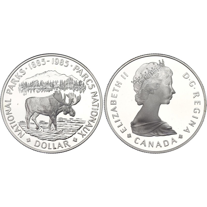 CANADA 1 DOLAR 1985 ALCE NATIONAL PARKS 1885 KM.143 MONEDA DE PLATA PROOFLIKE $1 Dollar silver