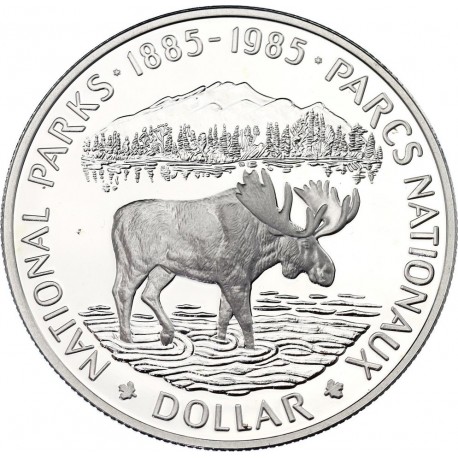CANADA 1 DOLAR 1985 ALCE NATIONAL PARKS 1885 KM.143 MONEDA DE PLATA PROOFLIKE $1 Dollar silver