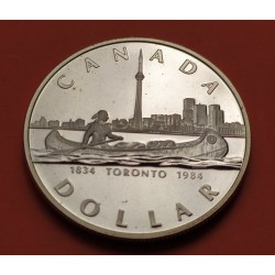 CANADA 1 DOLAR 1984 TORONTO e INDIOS EN CANOA KM.140 MONEDA DE PLATA PROOFLIKE $1 Dollar silver