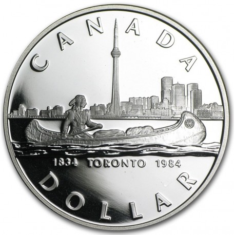 CANADA 1 DOLAR 1984 TORONTO e INDIOS EN CANOA KM.140 MONEDA DE PLATA PROOFLIKE $1 Dollar silver