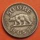 . @ESCASA@ GROENLANDIA 50 ORE 1926 HCN GJ OSO POLAR - Rey CHRISTIAN X KM.6 MONEDA DE LATÓN Greenland