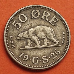 . @ESCASA@ GROENLANDIA 50 ORE 1926 HCN GJ OSO POLAR - Rey CHRISTIAN X KM.6 MONEDA DE LATÓN Greenland