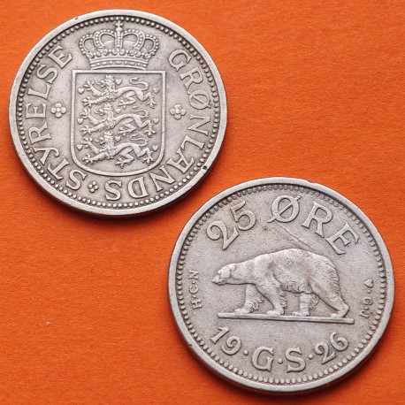 . @ESCASA@ GROENLANDIA 25 ORE 1926 HCN GJ OSO POLAR - Rey CHRISTIAN X KM.5 MONEDA DE NICKEL Greenland