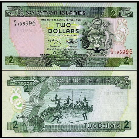 SOLOMON 2 DOLARES 1997 DANZA TRIBAL y PESCADORES Pick 18 BILLETE SC Islas Salomon Islands UNC BANKNOTE