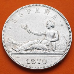 ESPAÑA 5 PESETAS 1870 * 18 70 SNM GOBIERNO PROVISIONAL DAMA SENTADA KM.655 MONEDA DE PLATA (DURO) Spain silver R/2