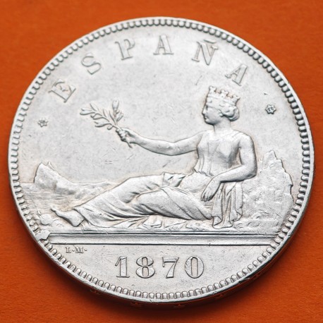 ESPAÑA 5 PESETAS 1870 * 18 70 SNM GOBIERNO PROVISIONAL DAMA SENTADA KM.655 MONEDA DE PLATA (DURO) Spain silver R/2