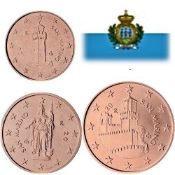 . 3 Monedas SC x SAN MARINO 1 CENTIMO + 2 CÉNTIMOS + 5 CENTIMOS 2014 EDIFICIOS y ESTATUA COBRE