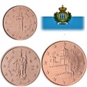 . 3 Monedas SC x SAN MARINO 1 CENTIMO + 2 CÉNTIMOS + 5 CENTIMOS 2014 EDIFICIOS y ESTATUA COBRE