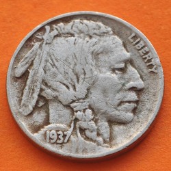 ESTADOS UNIDOS 5 CENTAVOS 1937 BUFFALO e INDIO NATIVO KM.134 MONEDA DE NICKEL MBC- USA 5 Cent coin