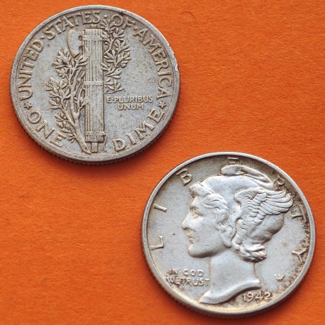 ESTADOS UNIDOS 10 CENTAVOS DIME 1942 P MERCURY KM.140 MONEDA DE PLATA MBC USA silver coin WWII