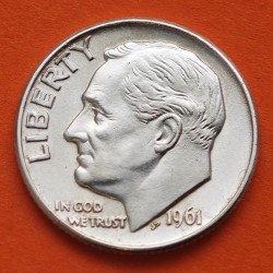 ESTADOS UNIDOS 10 CENTAVOS DIME 1961 D FRANKLIN ROOSVELT KM.195 MONEDA DE PLATA SC USA 10 Cents silver