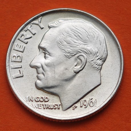 ESTADOS UNIDOS 10 CENTAVOS DIME 1961 P FRANKLIN ROOSVELT KM.195 MONEDA DE PLATA SC USA 10 Cents silver