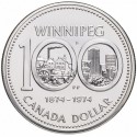 CANADA 1 DOLAR 1974 1874 CENTENARIO DE LA CIUDAD DE WINNIPEG KM.88A MONEDA DE PLATA PROOF $1 Dollar silver coin