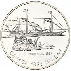 CANADA 1 DOLAR 1991 BARCO DE VAPOR FRONTENAC 175 ANIVER. KM.179 MONEDA DE PLATA PROOF Silver Dollar