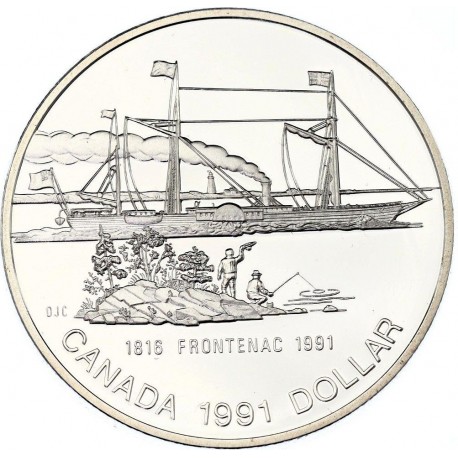 CANADA 1 DOLAR 1991 BARCO DE VAPOR FRONTENAC 175 ANIVER. KM.179 MONEDA DE PLATA PROOF Silver Dollar