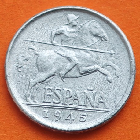 ESPAÑA 5 CENTIMOS 1945 JINETE IBERICO MONEDA DE ALUMINIO SC ESTADO ESPAÑOL Franco R/1