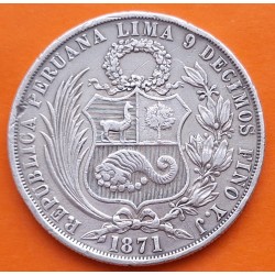 PERU 1 SOL 1871 Y.J. Ceca de Lima DAMA SENTADA KM.196.1 MONEDA DE PLATA MBC @RATITAS@ República Peruana