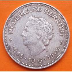 HOLANDA 10 GULDEN 1970 REINA JULIANA y REINA GUILLERMINA KM.195 MONEDA DE PLATA MUY CIRCULADA The Netherlands silver R/2