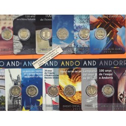 . 19 monedas @AÑO 2019 NO INCLUÍDO@ x ANDORRA 2 EUROS 2014 a 2024 SC CONMEMORATIVAS BLISTER - COINCARD