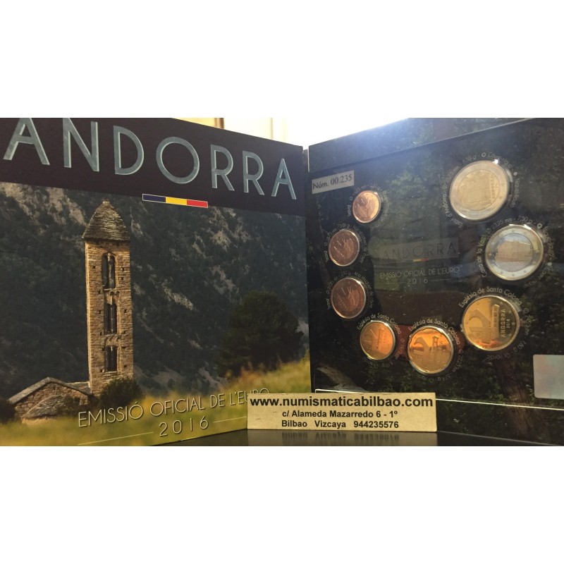 ANDORRA CARTERA OFICIAL EUROS 2016 BU SET 1+2+5+10+20+50 CENTIMOS 1 EURO + 2 EUROS 2016 SC 8 MONEDAS EUROSET @@RARAS@@