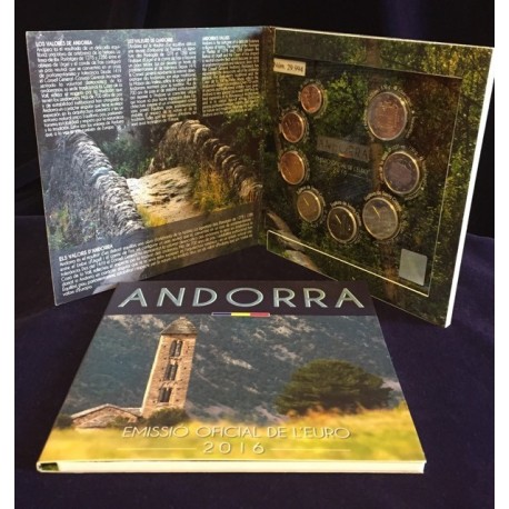 ANDORRA CARTERA OFICIAL EUROS 2016 BU SET 1+2+5+10+20+50 CENTIMOS 1 EURO + 2 EUROS 2016 SC 8 MONEDAS EUROSET @@RARAS@@