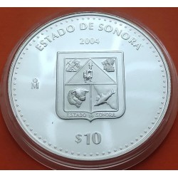 MEXICO 10 PESOS 2004 SONORA Serie ESTADOS MONEDA DE PLATA KM.685 PROOF 1 ONZA OZ (BOTH)