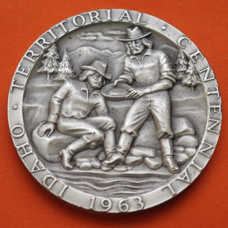 . @ESCASA@ ESTADOS UNIDOS 1963 MEDALLA IDAHO BUSCADORES DE ORO 47,90 grs 999 PURE SILVER 1,50 ONZAS PLATA