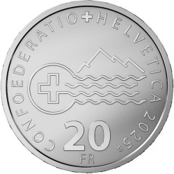 . 1 aaaaaaaaaaacoin @17/FEBRERO Envío@ SUIZA 20 FRANCOS 2025 B LAGO en LUGANO MONEDA DE PLATA Switzerland 20 Francs