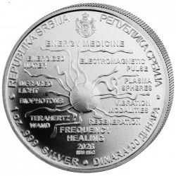 . @17/FEBRERO Envío@ SERBIA 100 DINARA 2026 ENERGY MEDICINE Serie NIKOLA TESLA MONEDA DE PLATA PURA Oz 1 ONZA cápsula