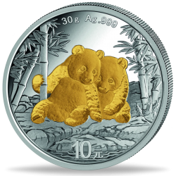 . @ENVÍO HOY - PLATA y ORO@ CHINA 10 YUAN 2026 OSOS PANDA MONEDA PROOFLIKE Oz 1 ONZA GOLD PLATED GILDED