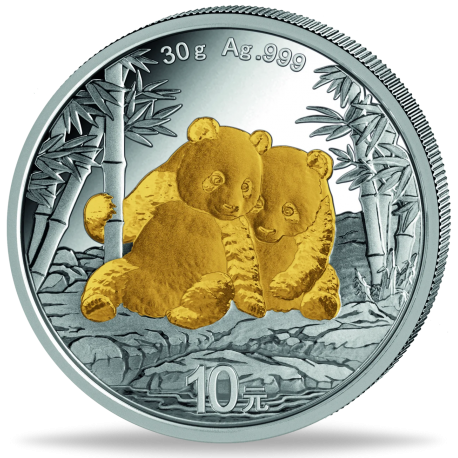 . @ENVÍO HOY - PLATA y ORO@ CHINA 10 YUAN 2026 OSOS PANDA MONEDA PROOFLIKE Oz 1 ONZA GOLD PLATED GILDED