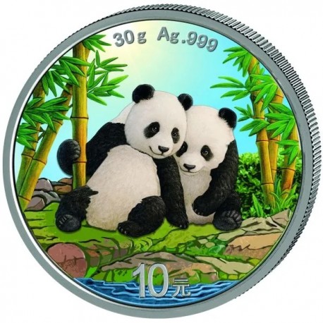 . @ENVÍO HOY - PLATA y COLORES@ CHINA 10 YUAN 2026 OSOS PANDA MONEDA PROOFLIKE Oz 1 ONZA Coloured Farbig