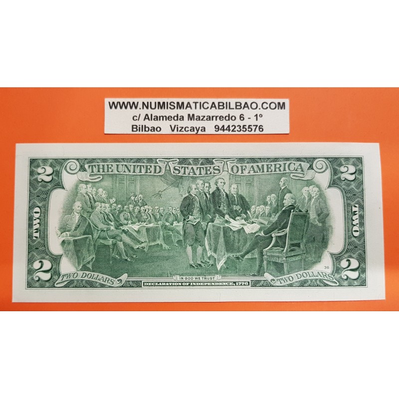 1 billete "DE LA SUERTE" x ESTADOS UNIDOS 2 DOLARES 2009 Letra B NEW YORK - THOMAS JEFFERSON Pick 516 BILLETE SC USA