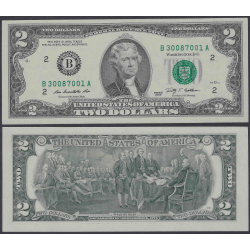 "EL BILLETE DE LA SUERTE" x ESTADOS UNIDOS 2 DOLARES 2009 Letra B NEW YORK - THOMAS JEFFERSON Pick 516 BILLETE SC USA