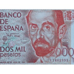 . 1 Billete NUEVO + DOBLEZ x España 2000 PESETAS 1980 JUAN RAMON JIMENEZ Serie V Pick 159 Spain banknote