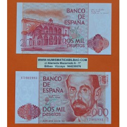 . 1 Billete NUEVO + DOBLEZ x España 2000 PESETAS 1980 JUAN RAMON JIMENEZ Serie V Pick 159 Spain banknote