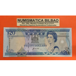 . @RARO@ FIJI 20 DOLARES 1992 CABAÑA NATIVA y REINA ISABEL II Pick 95.A BILLETE SC Fidji UNC BANKNOTE