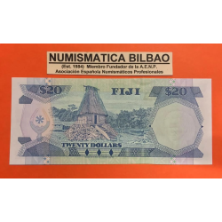 . @RARO@ FIJI 20 DOLARES 1992 CABAÑA NATIVA y REINA ISABEL II Pick 95.A BILLETE SC Fidji UNC BANKNOTE