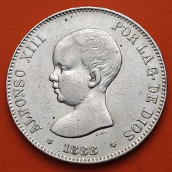 ESPAÑA 5 PESETAS 1888 * 18 88 MPM REY ALFONSO XIII KM.689 MONEDA DE PLATA (DURO) Spain silver R/4