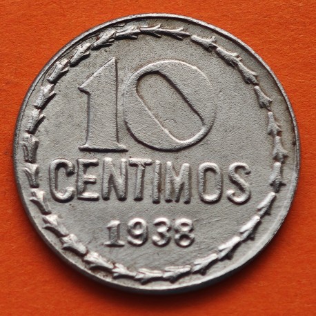 @REPRODUCCION MODERNA@ ESPAÑA 10 CENTIMOS 1938 ESCUDO MONEDA DE HIERRO SC + Imperfecciones REPÚBLICA ESPAÑOLA