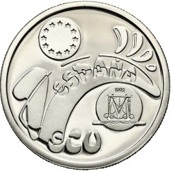 . 1 moneda + CÁPSULA x ESPAÑA 1 ECU 1992 PUERTA DE ALCALA MADRID CAPITAL EUROPEA DE LA CULTURA PLATA PROOF 0,20 ONZAS
