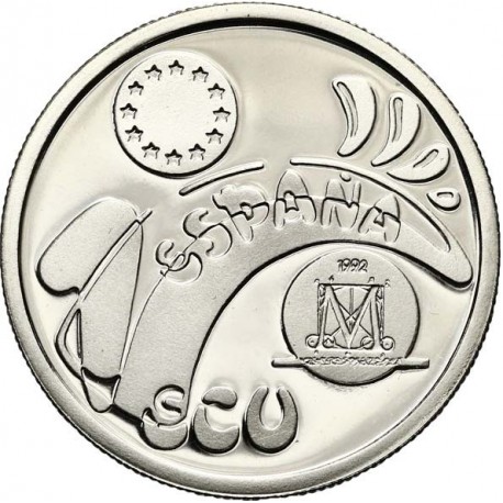 . 1 moneda + CÁPSULA x ESPAÑA 1 ECU 1992 PUERTA DE ALCALA MADRID CAPITAL EUROPEA DE LA CULTURA PLATA PROOF 0,20 ONZAS
