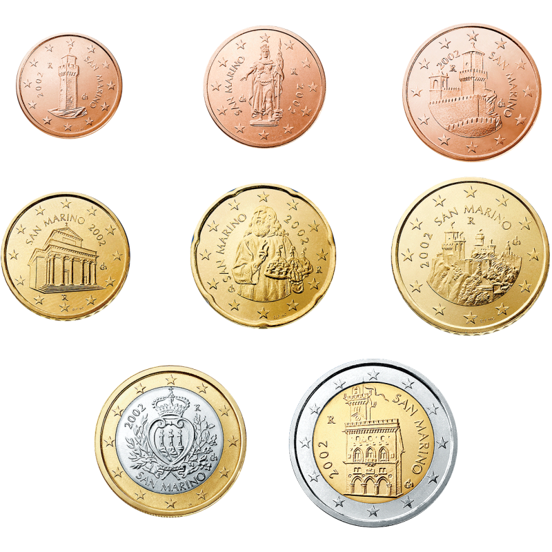 SAN MARINO MONEDAS EURO 2012 @PROCEDEN DE CARTERA@ 1+2+5+10+20+50 CENTIMOS 1 EURO + 2 EUROS 2012 Diseño Tipo I 2002 a 2016