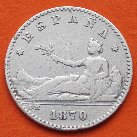 ESPAÑA Gobierno Provisional 50 CENTIMOS 1870 * 7/0 SNM DAMA TUMBADA KM.659 MONEDA DE PLATA @ESCASA@ R/3