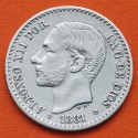 ESPAÑA Rey ALFONSO XII 50 CENTIMOS 1881 * 8/1 MSM REY y ESCUDO KM.685 MONEDA DE PLATA MBC Spain R/2
